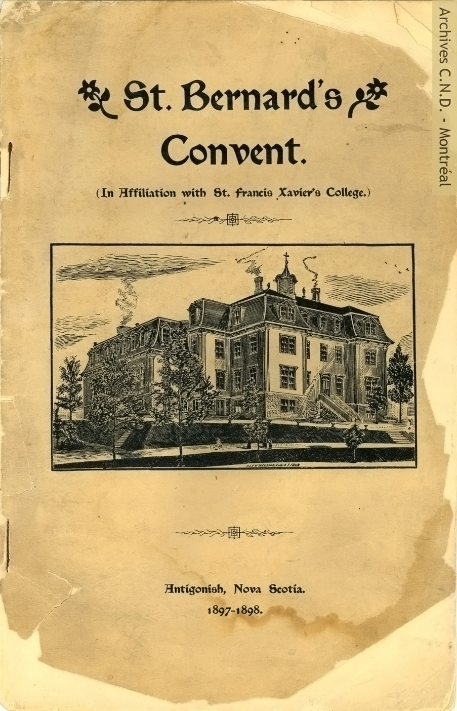 Tapa y páginas sacadas de un prospecto del Mount Saint Bernard Academy