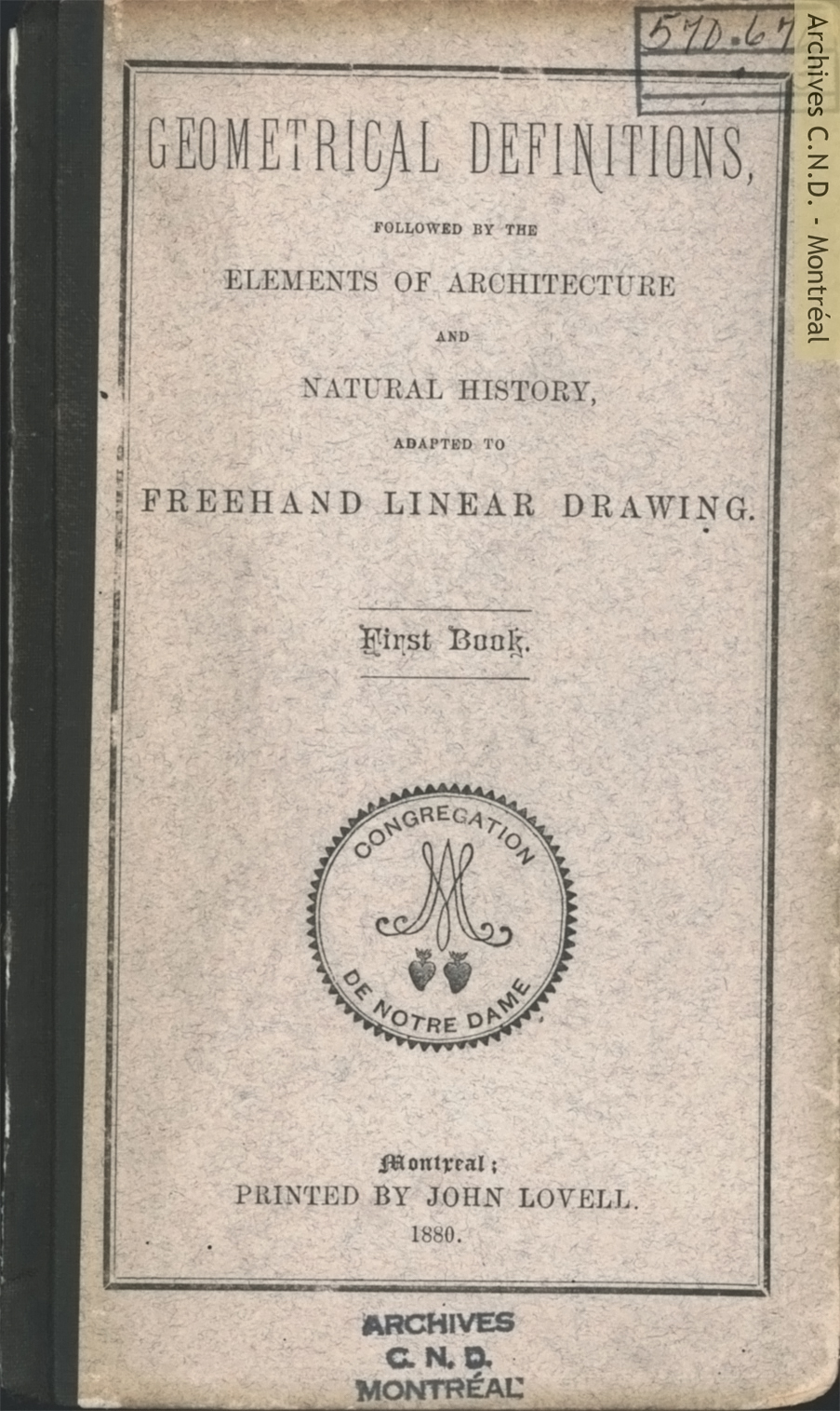 Page couverture - Geometrical definitions, followed by the elements of architecture and natural history, adapted to Freehand Linear Drawing - First book