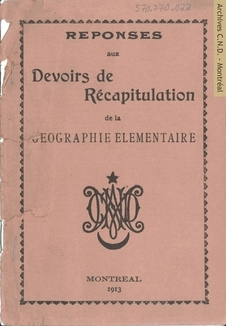 Cover page - Réponses aux devoirs de récapitulation de la géographie élémentaire (初歩の地理、宿題の答）