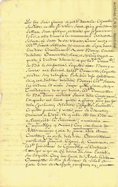 Agreement between Jeanne Le Ber and the Sisters of the Congrégation to build a chapel with an apartment where she could live her life as a recluse