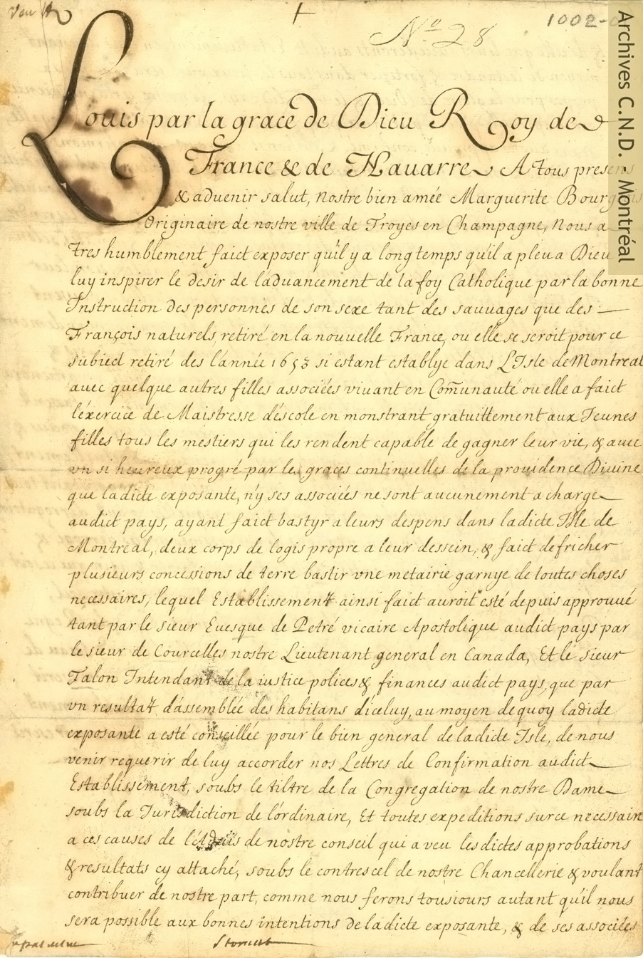 Première page des lettres patentes