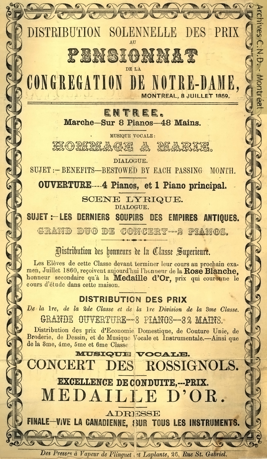 Programme for the formal distribution of prizes at the boarding school