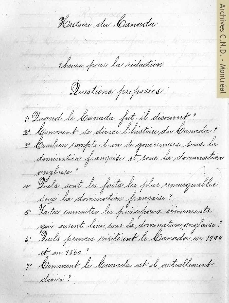 Página sacada de hojas de exámenes de historia del curso elemental presentadas en la Exposición Universal de Chicago de 1893