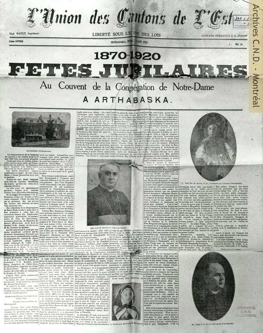 Página sacada del diario «L’Union des Cantons de l’Est» subrayando las Fiestas del Jubileo en el Convento