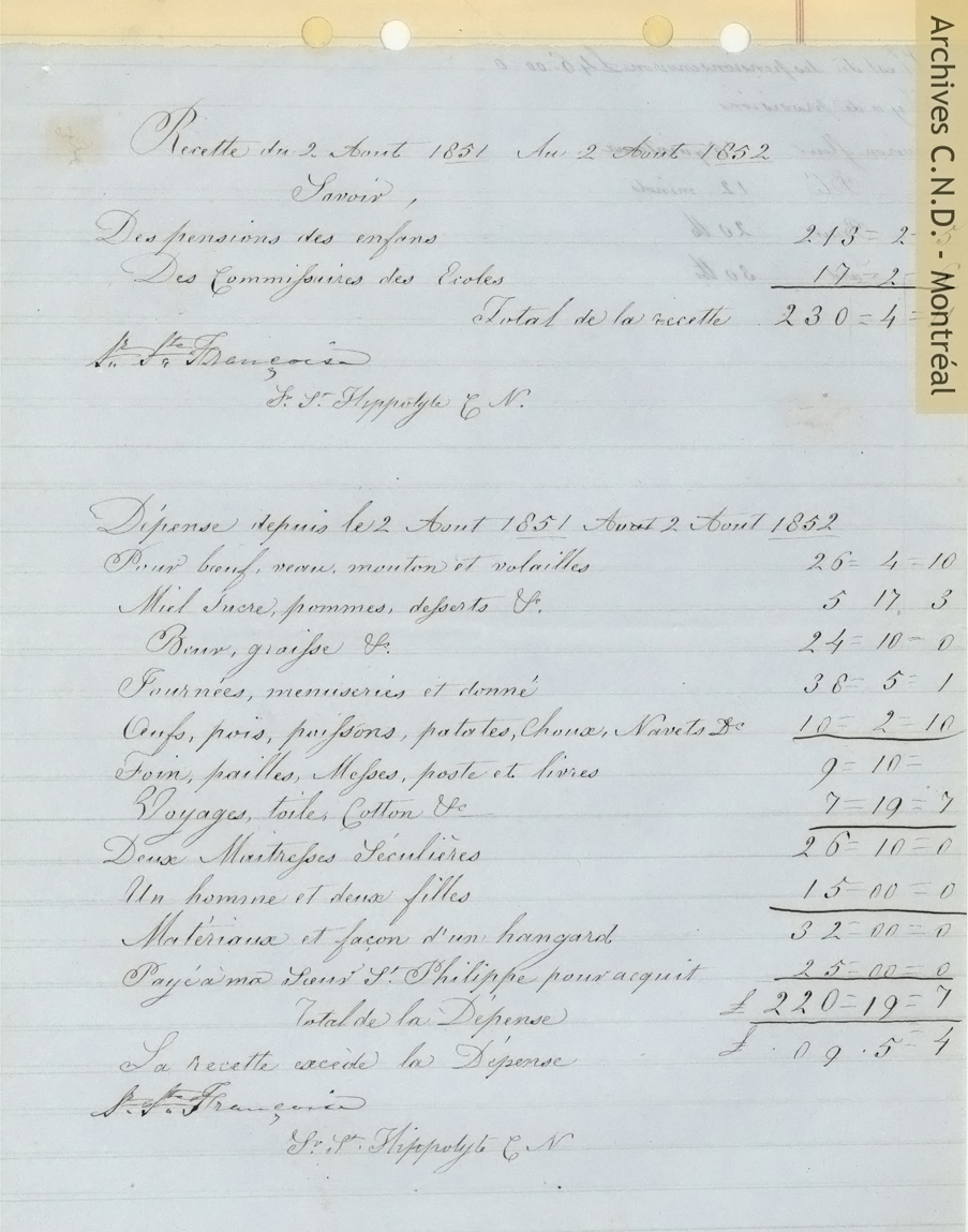 Page taken from the revenue and expenditure records of the boarding school