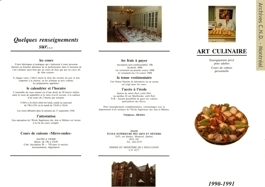 Leaflet on the Culinary Art course at École supérieure des arts et métiers