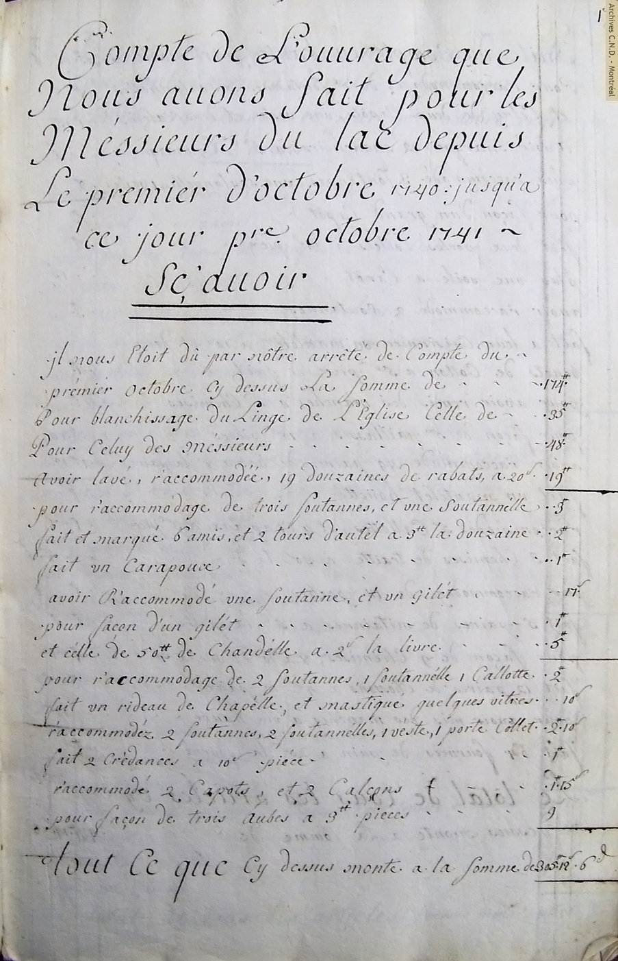 Cuaderno de cuentas del trabajo hecho por los Sulpicianos