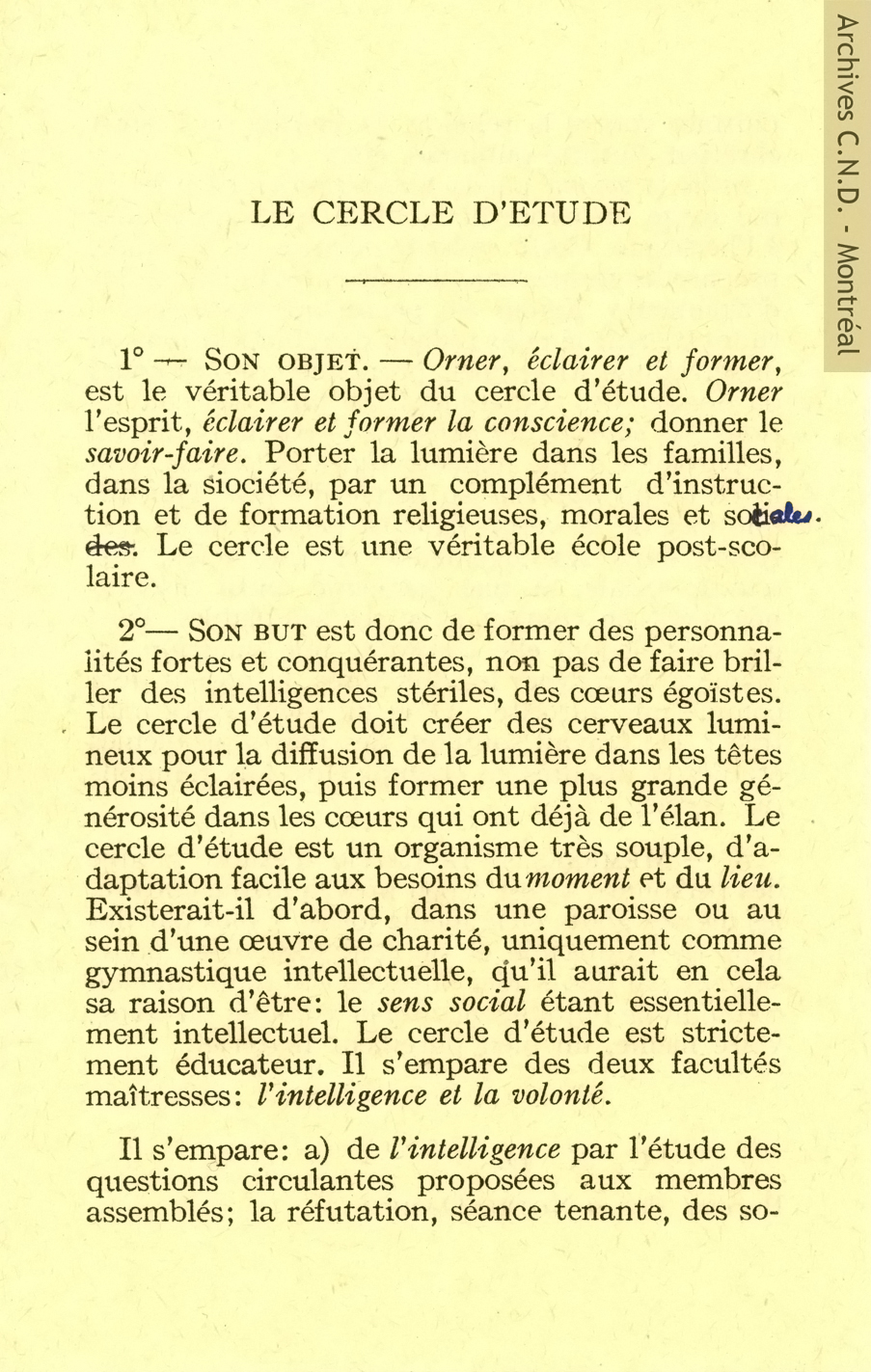 Página sacada de los reglamentos de los círculos de estudios de la Congrégation-de-Notre-Dame