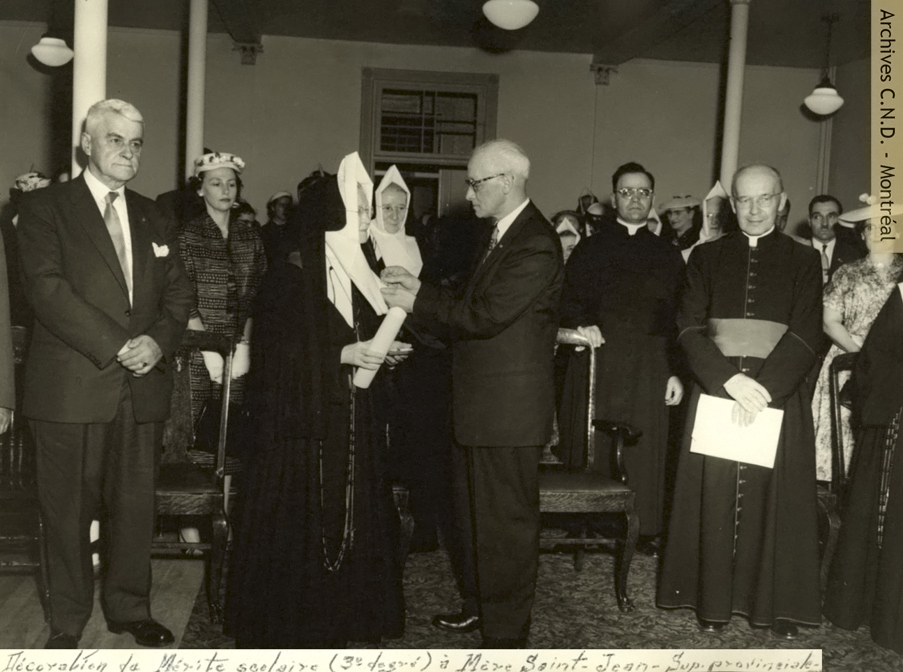 Third Degree of the Order of Scholastic Merit of the Province of Quebec Award given by Mr. Garneau to Sister Saint-Jean (Marie-Joséphine-Valentine), Provincial Superior