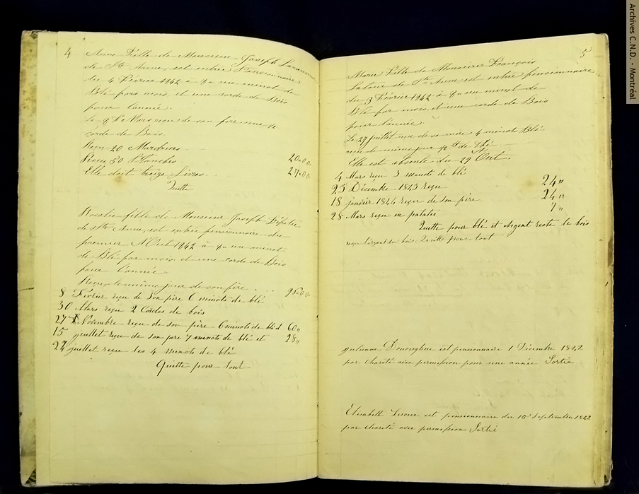 Pages taken from the record of accounts of the convent boarders