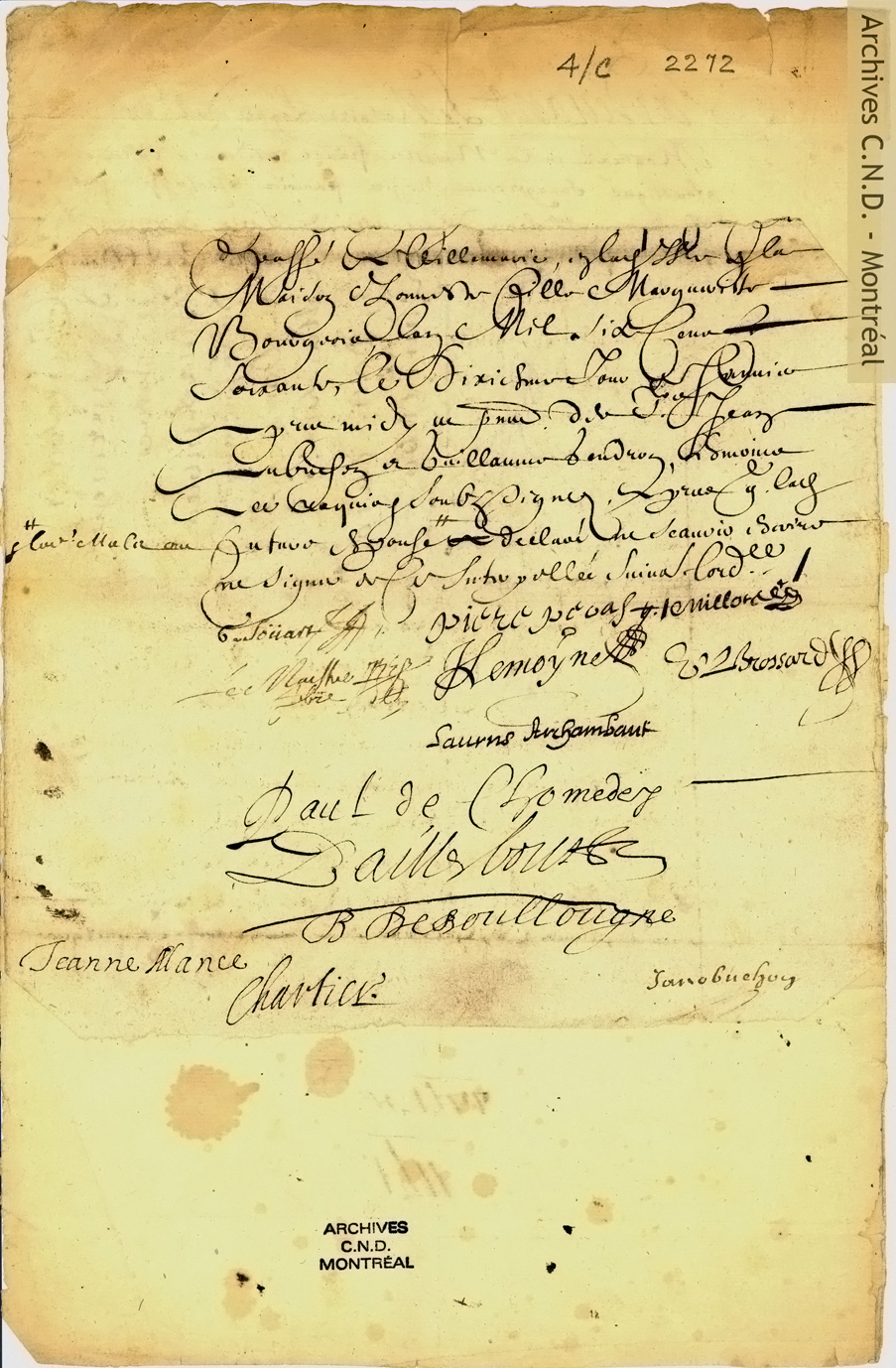 ピエール・ペラとドゥニーズ・ル・メストルの婚前契約書の最後のページ