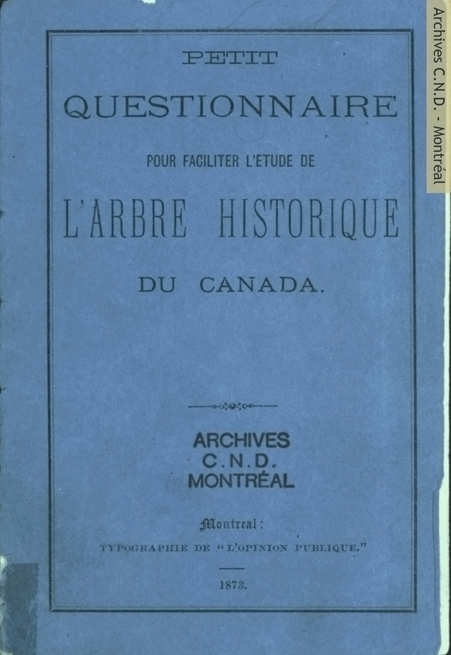 Cover page - Petit questionnaire pour faciliter l'étude de l'arbre historique du Canada（カナダの歴史）