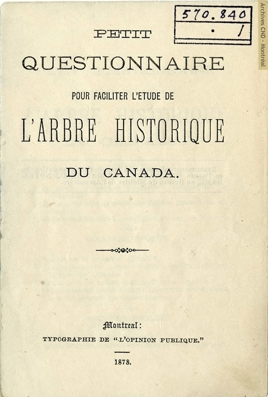 Petit questionnaire pour faciliter l'étude de l'arbre historique du Canada - página título