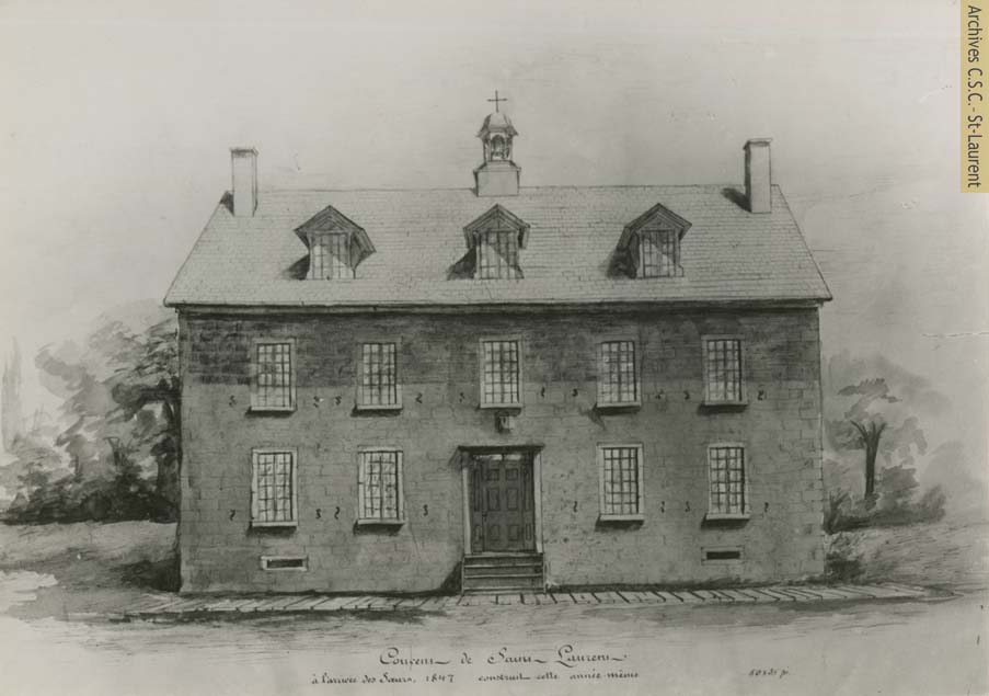 Vue extérieure - Couvent de Saint-Laurent suite aux rénovations apportées pour les Sœurs de Sainte-Croix en 1847.