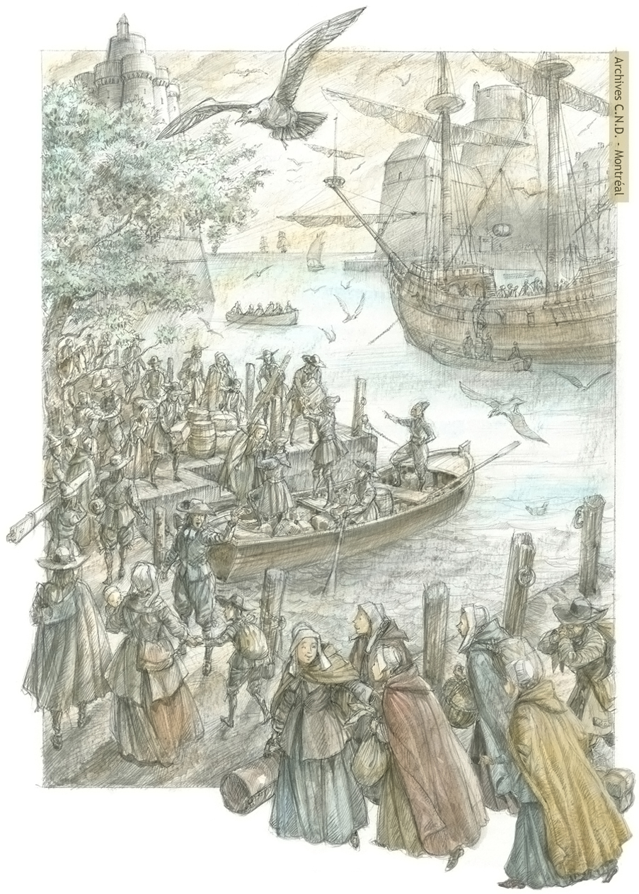 Embarquement de Marguerite Bourgeoys et de ses premières compagnes sur le Saint-André