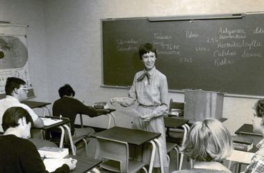 Cours de sœur Patricia Simpson (Saint Eleanor Marion) au Marianopolis College, Montréal, Québec, [1984 ou 1985]