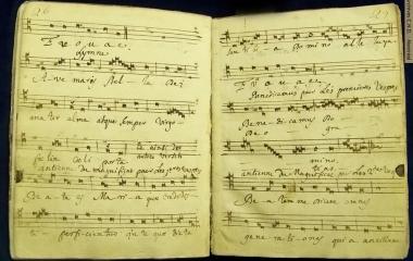 Páginas sacadas del libro manuscrito de himnos y de motetes anotados