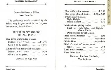 Pages from a catalogue of the James McCreery Company, uniform suppliers for académie Notre-Dame-du-Saint-Sacrement