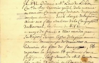 Authorization for a one thousand pound gratuity for the Sisters of the Congrégation de Notre-Dame for the education of young Amerindian girls