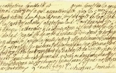 Declaración de Hermana Catherine Sommillard (llamada de la Purificación)y de Hermana Marie-Anne Guyon du Buisson (llamada de la Pasión) a continuación de la masacre de Lachine