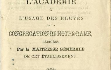 Questions sur la grammaire à l'Académie à l'usage des élèves de la Congrégation de Notre-Dame - Title page