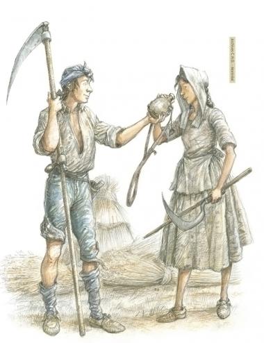 Boy with scythe and girl with sickle